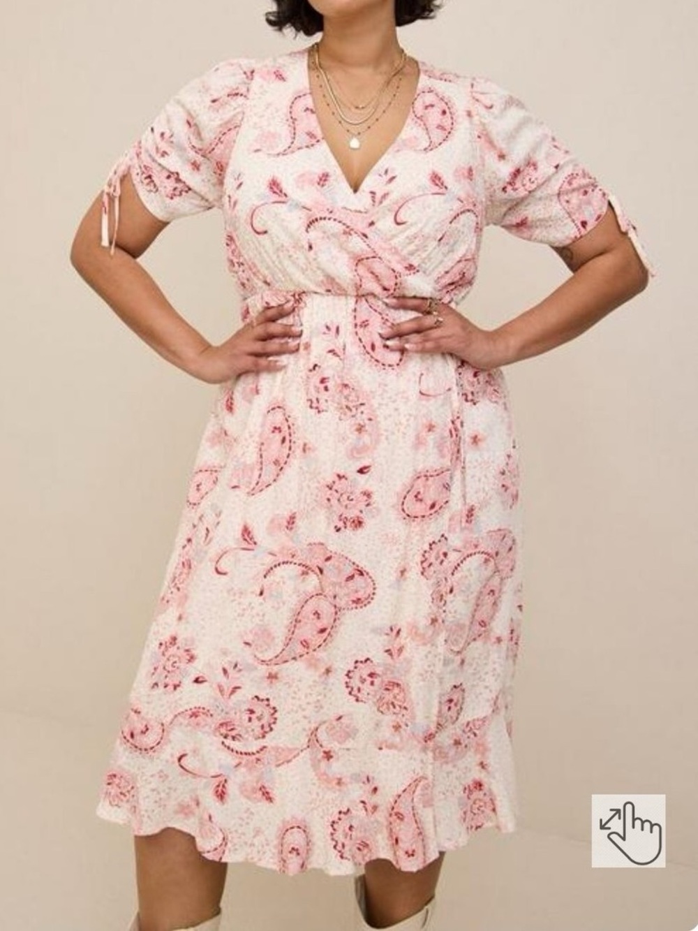 Torrid Midi Challis Flutter Sleeve Paisley Print Linen Surplice Dress NWT